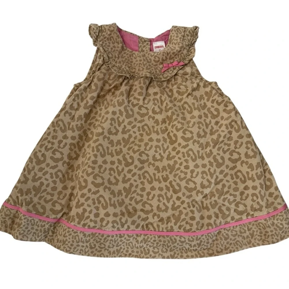 Gymboree Tan Leopard Animal Print Pink Ribbon Bow Corduroy Dress 2009 SZ 2T‎